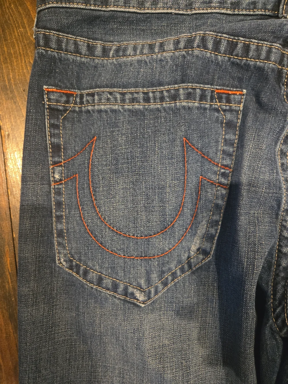 True Religion Ricky Straight Jeans Men 36 Blue Red Stitch 100% Cotton Rigid